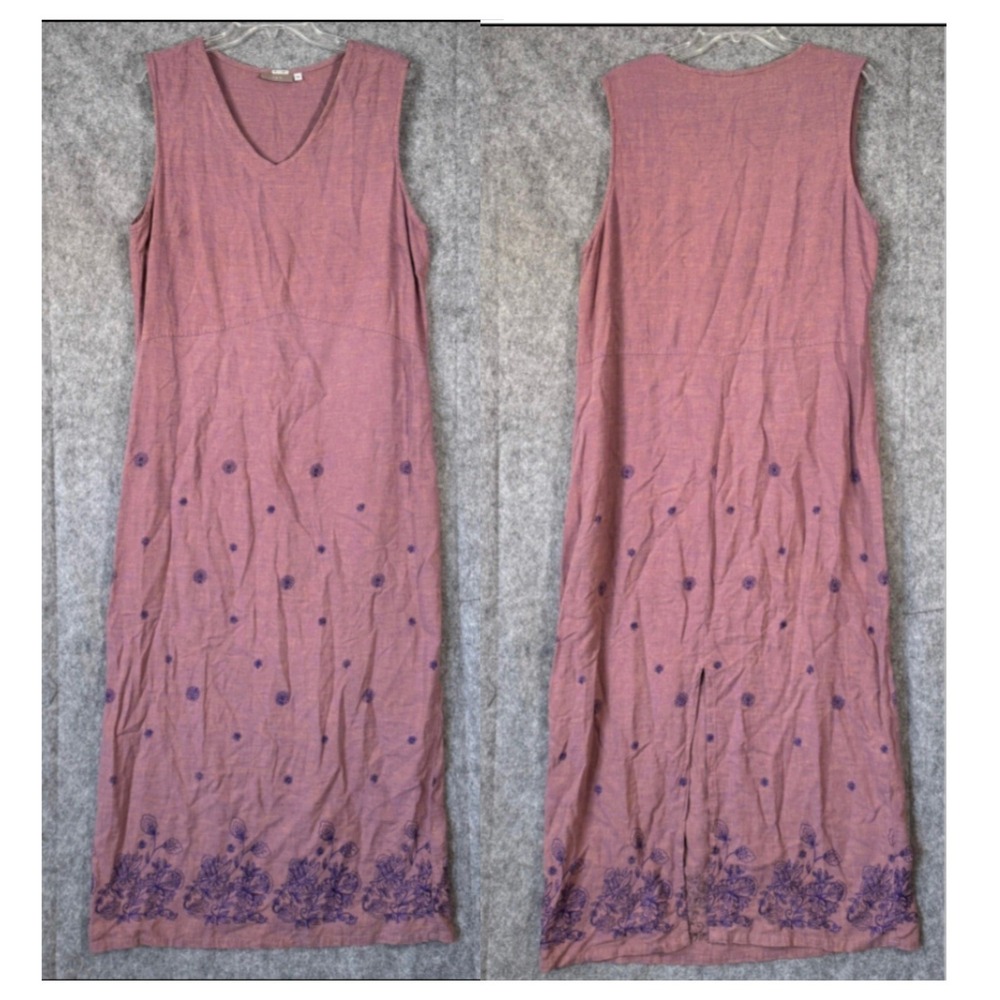 VTG IVY Maxi Linen Dress Womens 16 Cottagecore Purple Bohemian Embroidered Fairy
